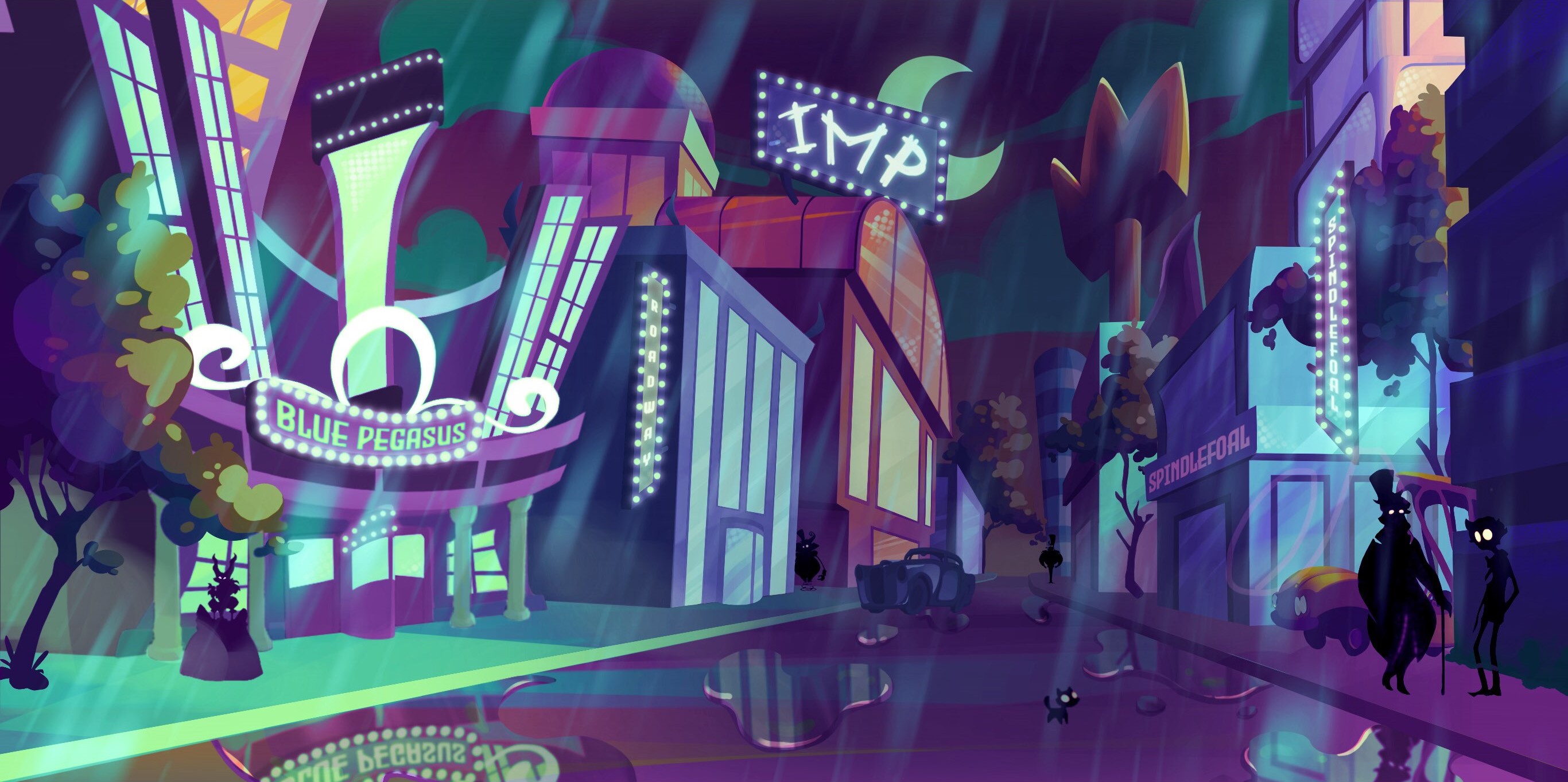 Keyframe of The Blue Pegasus. The establishment is a sexually-centered club and casino with striptease and various other entertainments in a psychedelic ambiance.